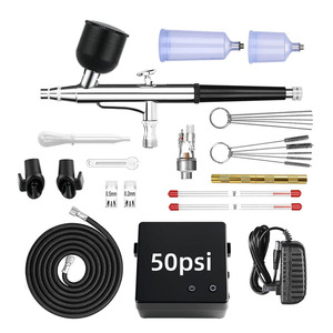 Mini kit de aerógrafo de doble acción, bomba de aire eléctrica de 50 psi para decoración de uñas, pulverización de modelos, alimentación por gravedad portátil, velocidad ajustable - Product Image 1