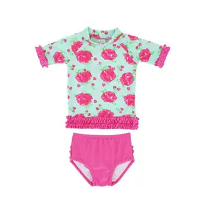 Oeko-tex OEM 300pcs moq baby swimsuit girl tankini laced rash guard toddler girl bathing suit