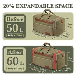 กระเป๋าเดินทางแบบพับได้ BSCI ผลิตตามสั่ง พร้อมซิป ขนาด 60 ลิตร ขยายได้ ทำจากผ้าแคนวาส เป็นมิตรกับสิ่งแวดล้อม น้ำหนักเบา ทนทาน สไตล์วินเทจ - Product Image 2