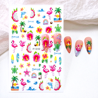 Autocollants 3D Mignons d'Été pour Ongles, Motifs Dessins Animés Fruits Océan Flamants Roses Citrons, Décalcomanies Auto-Adhésives pour Enfants pour Manucure DIY