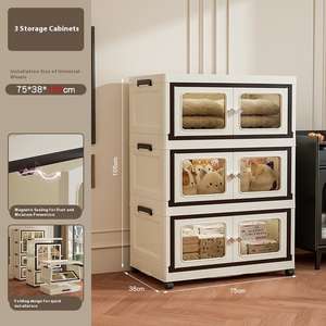 Transparent <strong>Light</strong> Luxury Sustainable Plastic Four-Tier Glossy Multifunction <strong>Storage</strong> Cabinet for Clothes Adjustable <strong>Shelves</strong> - Product Image 2
