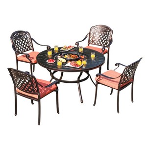 Outdoor Aluminum Round BBQ <b>Table</b> Set With 4 Chairs Heat Resistant Patio Furniture For Outdoor Dining And Grilling - Product Image 1