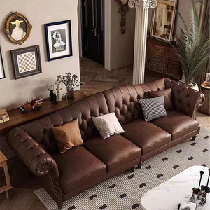 Venta caliente americano clásico estilo Vintage arte Hotel café combinación sala de estar Retro cuero Chesterfield sofá 1 2 3 plazas - Product Image 6