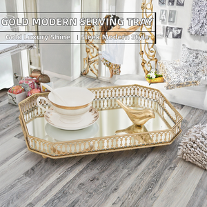 Luxury Gold Metal Modern <b>Desk</b> <b>Ornaments</b> Rectangle Food Tea Serving Tray for Congratulation Occasions - Product Image 2