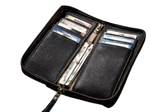 Black Leather Zip Around <b>Wallet</b> Large Capacity <b>Card</b> <b>Holder</b> Organizer Clutch Secure Travel <b>Wallet</b> Durable Style - Product Image 2