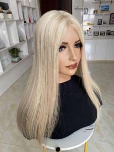 Listo para Enviar HT-014 # Postizo de Cabello Humano Virgen Ruso Liso 18A/60 6.5X7 con Base de Seda y 130% de Densidad, Nudos Decolorados - Product Image 3