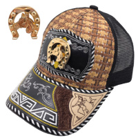 Gorra Trucker Snapback de 6 Paneles con Logotipo 3D de Metal Estilo Western, Casual y Moderna, de Mezclilla, Lona, Encaje, Malla de Jersey, para Pesca, Playa y Actividades al Aire Libre