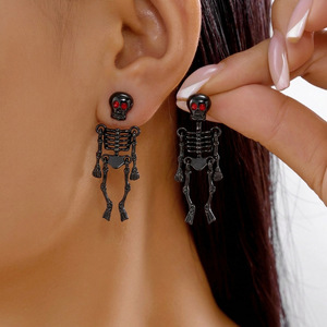 Boucles d'oreilles pendantes <span class=keywords><strong>squelette</strong></span> articulé <span class=keywords><strong>corps</strong></span> entier Halloween, 2 couleurs (argent et noir), unisexe, style gothique punk cosplay - Product Image 1