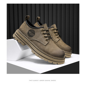 New men's summer British retro genuine leather mid-calf leather <b>boots</b>, sporty short <b>boots</b>, high-calf work chukka <b>boots</b> - Product Image 2