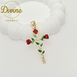 Joyería de Alta Calidad para <span class=keywords><strong>Mujer</strong></span>, Diseño Especial, <span class=keywords><strong>Colgante</strong></span> de <span class=keywords><strong>Cruz</strong></span> y Rosa Chapado en Oro de 18k - Product Image 3