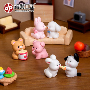 Figurines d'animaux de dessin animé miniatures en résine, décorations pour maison de poupée, ornements de bureau, ensemble de lapins, canards, ours et cochons mignons - Product Image 5