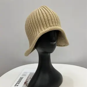 Atacado Unisex cor lisa mulheres elástico Malha longo Chapéu Personalizado Inverno Earflap malha Beanie chapéus