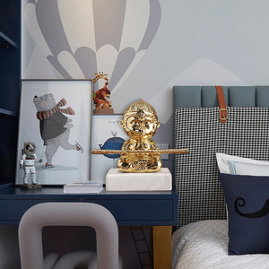 รูปปั้นพระสุนัขคิงซุน วูคงทองเหลืองพร้อมฐานหินอ่อน 15 ซม. ตกแต่งห้องนั่งเล่นสำนักงานบนโต๊ะทำงาน - Product Image 2