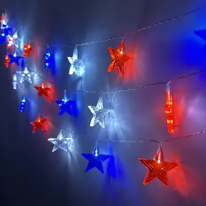 Led Independence Day New Red Blue Five Star-shaped String Lights USA Flag Christmas Day Decorative Lights