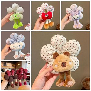 Élastique à cheveux motif fleur de dessin animé avec tête d'animal en peluche, couleur aléatoire, accessoire capillaire décontracté - Product Image 1