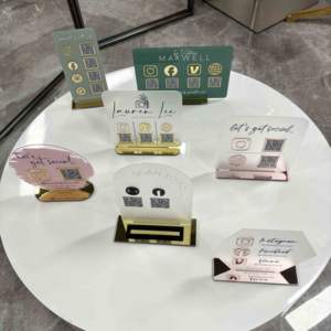 أشكال مخصصة ملونة مرآة على الطاولة أكريليك وسائل التواصل الاجتماعي رموز علامات بار لافتات UV مطبوعة أكريليك حامل رمز الاستجابة السريعة - Product Image 6