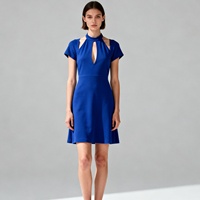 Nouvelle Arrivée Robe Courte Élégante Personnalisée pour Femme avec Col Clou de Perle et Épaules Dénudées, Manches Courtes, Idéale pour le Bureau et Tenue Décontractée Professionnelle