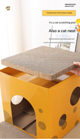 Mignonne maison pour chat en carton ondulé en forme de fromage, nid fermé pour animaux de compagnie avec entrées arquées pour chatons