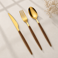 Ensemble d'ustensiles en acier inoxydable SS410, plaqué chrome, manches en bois, finition miroir, pour hôtel, restaurant, restauration, vente en gros
