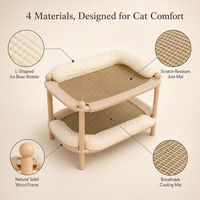 Lit pour chat en bois double couche, lit rafraîchissant d'été pour animaux de compagnie avec tapis à gratter en jute, coussin en forme de L pour chats d'intérieur