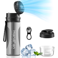 Ventilateur à main en PP sans BPA, ventilateur noir, bouteille d'eau 22OZ, ventilateur miniature rechargeable étanche pour les activités de plein air