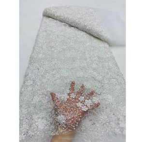 Toplace, gran oferta, tela blanca con cuentas, encaje y plumas, tela nupcial con cuentas pesadas, vestido africano <span class=keywords><strong>de</strong></span> encaje con cuentas - Product Image 2