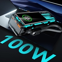 Batterie solaire portable 100W 20000mAh, chargeur rapide, affichage numérique, étanche, batterie Li-polymère, double sortie USB, cordon