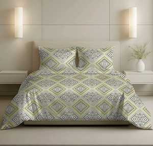 Drap de lit en coton à imprimé géométrique avec 2 taies d'oreiller – Ensemble de literie pour lit double king size 108x108 pouces - Product Image 3