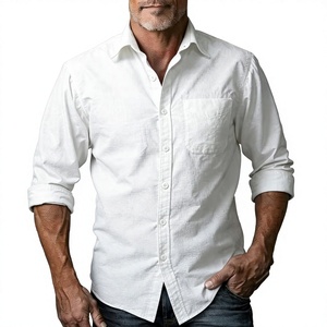 Camisa Casual de Popelina de Algodón Blanca para Hombre, Manga Larga, Cuello Clásico, Transpirable, Color Sólido, para Verano, 140g, Marca Personalizada - Product Image 1