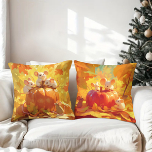 Милые мышки на тыквах и яблоках, осенние декоративные подушки, уютный сезонный декор. - Product Image 3