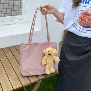 Bolso de hombro de tela Oxford de nailon, bolso de mano informal simple impermeable para mujer, para desplazamientos diarios, color rosa - Product Image 3