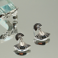 Pendientes colgantes de abanico Art Déco de oro de 9K con bisel de esmalte negro y diamante de laboratorio, delicados, llamativos, estilo vintage, joyería de herencia