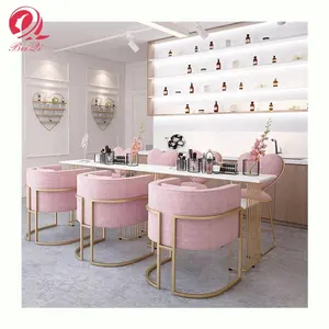 粉红色美甲沙龙家具 spa 按摩波兰美甲桌椅套装出售
