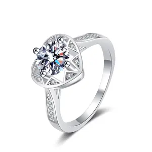 Cincin Perhiasan mode wanita pelat emas 925 cincin perak murni warna D VVS1 Moissanite berlian cincin pertunangan pernikahan