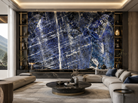 Dalle de granit bleu sodalite pour panneau mural à jointure apparente, plateau de comptoir de réception, comptoir de bar, panneau mural d'ascenseur, découpe sur mesure