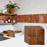 Carreaux muraux carrés autocollants 3D en gel terracotta caramel, imperméables, à coller soi-même, pour cuisine