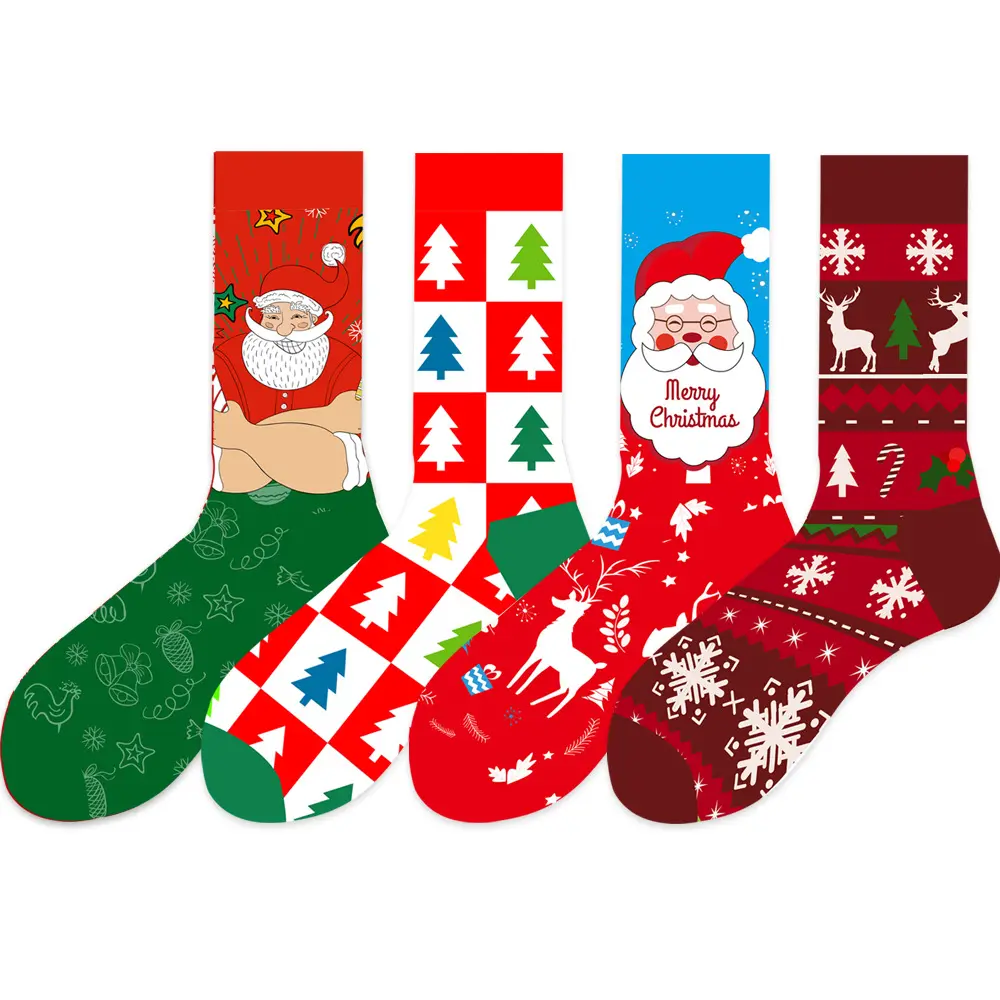 2023 Wholesale Amazon New Santa Claus Christmas Tree Geometric Snowman Men's Christmas Socks