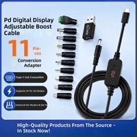 Câble d'alimentation CC ajustable avec affichage numérique Type-C/USB 9V/12V/20V pour routeurs, décodeurs, moniteurs, lampes de bureau