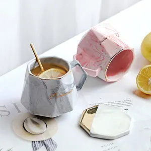 Großhandel Custom Logo Kreative Einzigartige Geschenke 14oz Neuheit Tee tassen Sets Marmor Keramik Süße Kaffeetasse Untertassen Bubble Milk Turkis