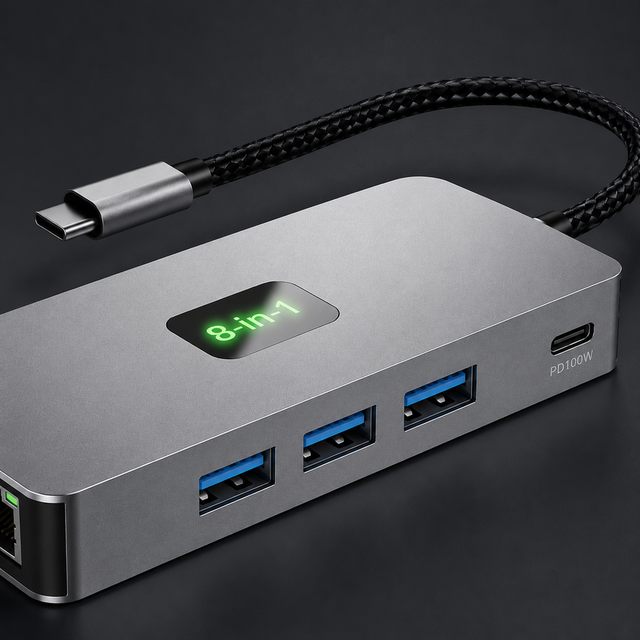 8 in 1 USB-C Hub with PD100W 4K  RJ45 Gigabit Ethernet 3 USB 3.0 SD TF Card Reader for MacBook Laptop Tablet Docking Station