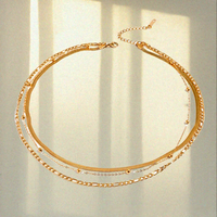 Collier superposé 3 couches pour femme, ton or, chaîne à chevrons Figaro perlée, bijoux empilables en acier inoxydable, vente en gros