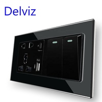 Delviz – interrupteur mural de lampe à 2 voies, panneau en verre cristal, prise de courant universelle de 13a, prise USB à Charge rapide intelligente de Type C de 18W