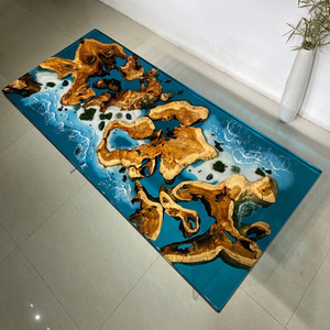 GEDO lujo personalizable océano <span class=keywords><strong>resina</strong></span> <span class=keywords><strong>epoxi</strong></span> azul océano diseño madera maciza mesa de comedor - Product Image 5
