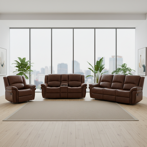 Sofá <span class=keywords><strong>Reclinable</strong></span> Extensible en Oferta para Cine en Casa y Uso en Hoteles, Sofá <span class=keywords><strong>Reclinable</strong></span> Manual 321 con Consola, Muebles de Cuero Sintético - Product Image 2