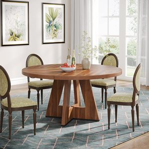 Mesa de Comedor Redonda para 4 Personas, Mesa de Comedor Redonda Pequeña Estilo Rústico con Base Elegante, Mesa de Cena Rústica para Cocina del Hogar - Product Image 3