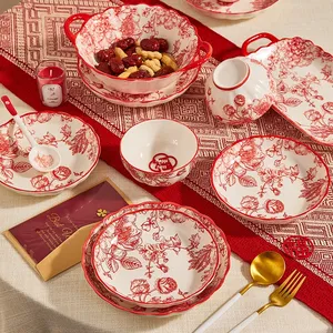 Vajilla de Cerámica Duradera para el Hogar con Esmalte Resistente a los Arañazos, Apta para Lavavajillas y Microondas, para Bodas Chinas - Product Image 2