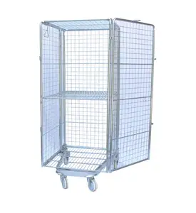 Kho lưu trữ mạ kẽm hoặc thép không gỉ CuộN Container xe đẩy bốn bánh xe gấp cấu trúc giỏ hàng