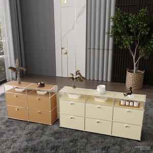 Armoire de <span class=keywords><strong>rangement</strong></span> de style vintage crème pour salon avec 4 tiroirs et 5+ compartiments, design modulaire en acier inoxydable - Product Image 4