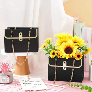 Custom Logo Flower Paper <b>Gift</b> Bag with Metal Chain Storage Bucket Florist Handbag <b>Wedding</b> Party Birthday Craft <b>Wrap</b> Packaging - Product Image 6