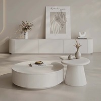 Table Basse Ronde Design d'Art de Luxe pour Salon, Ensemble Table Basse et Meuble TV en Bois Simple pour Maison Moderne et Petit Appartement